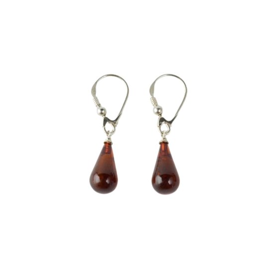 Medium long amber earrings light cherry beads